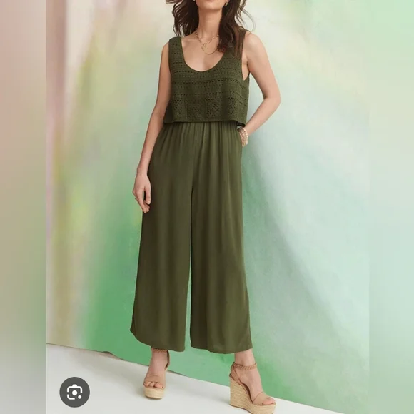 Maurices | Pants & Jumpsuits | Maurices Size M Olive Green Crochet Overlay  Wide Leg Junpsuit | Poshmark